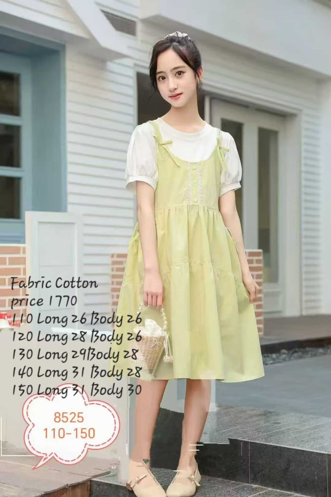 Bamboo Green Summer Cotton Dress for Girls – Elegant A-Line Kids Party Dress Bangladesh