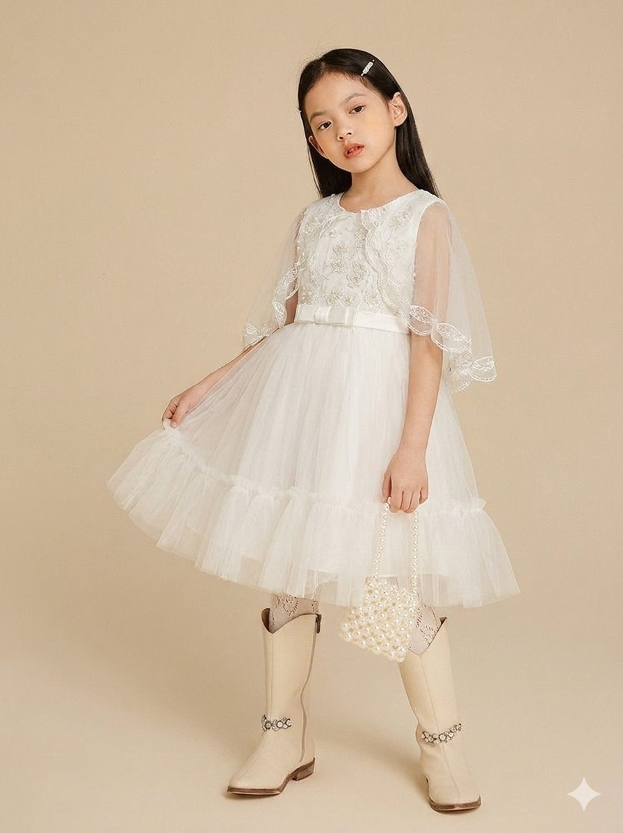 White Princess Dress Elegant Party Wear for Little Girls