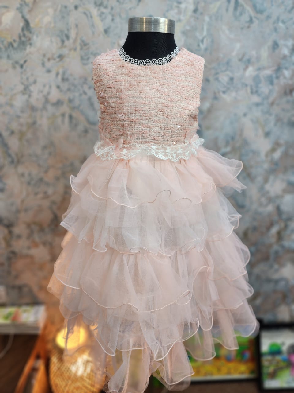 Elegant Baby Girl Winter Dress - Light Pink Multi-Layered Frock with Fancy Jacket