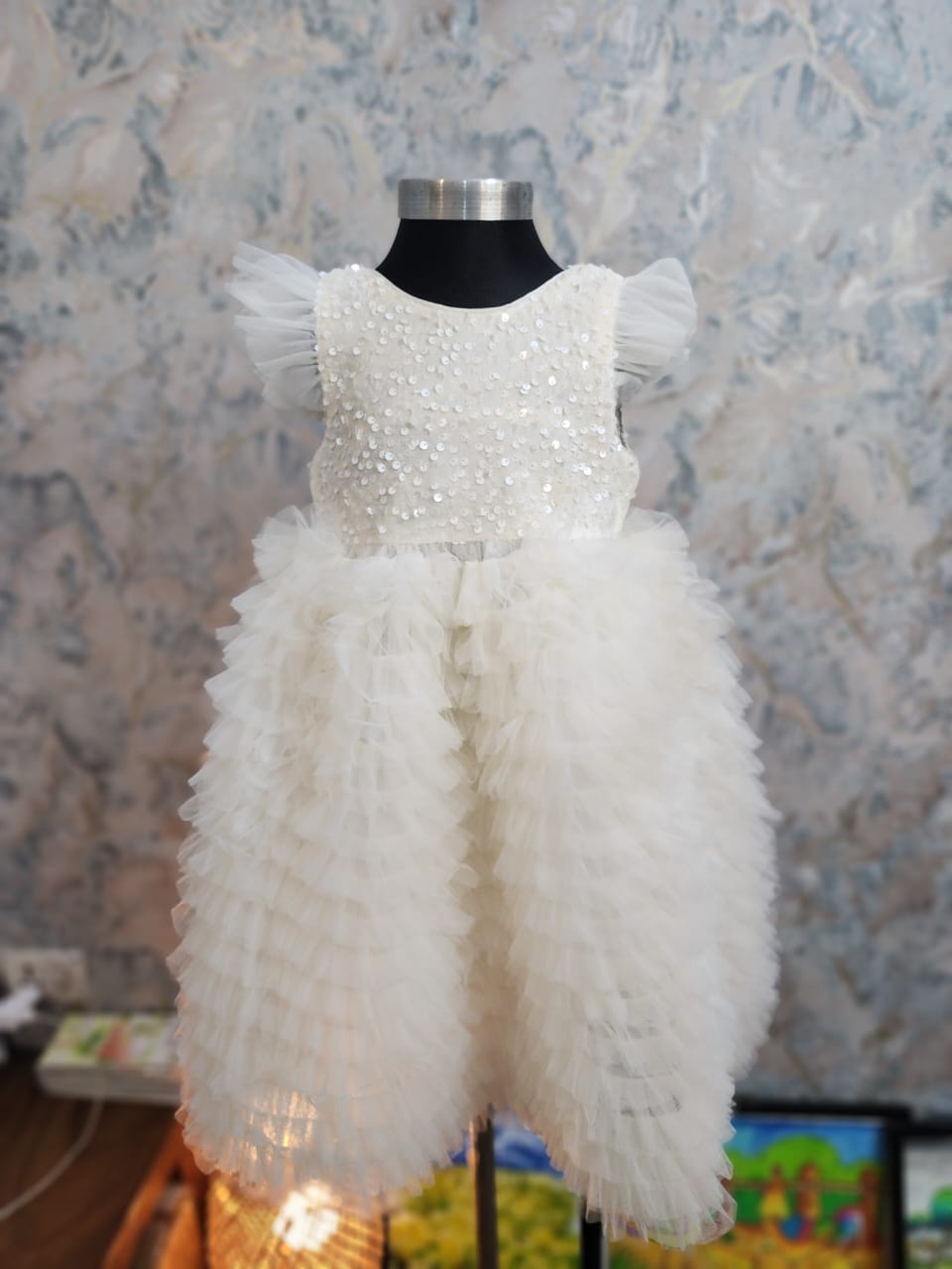 Classic White Winter Dress for Baby Girls - Layered Frock & Jacket Set