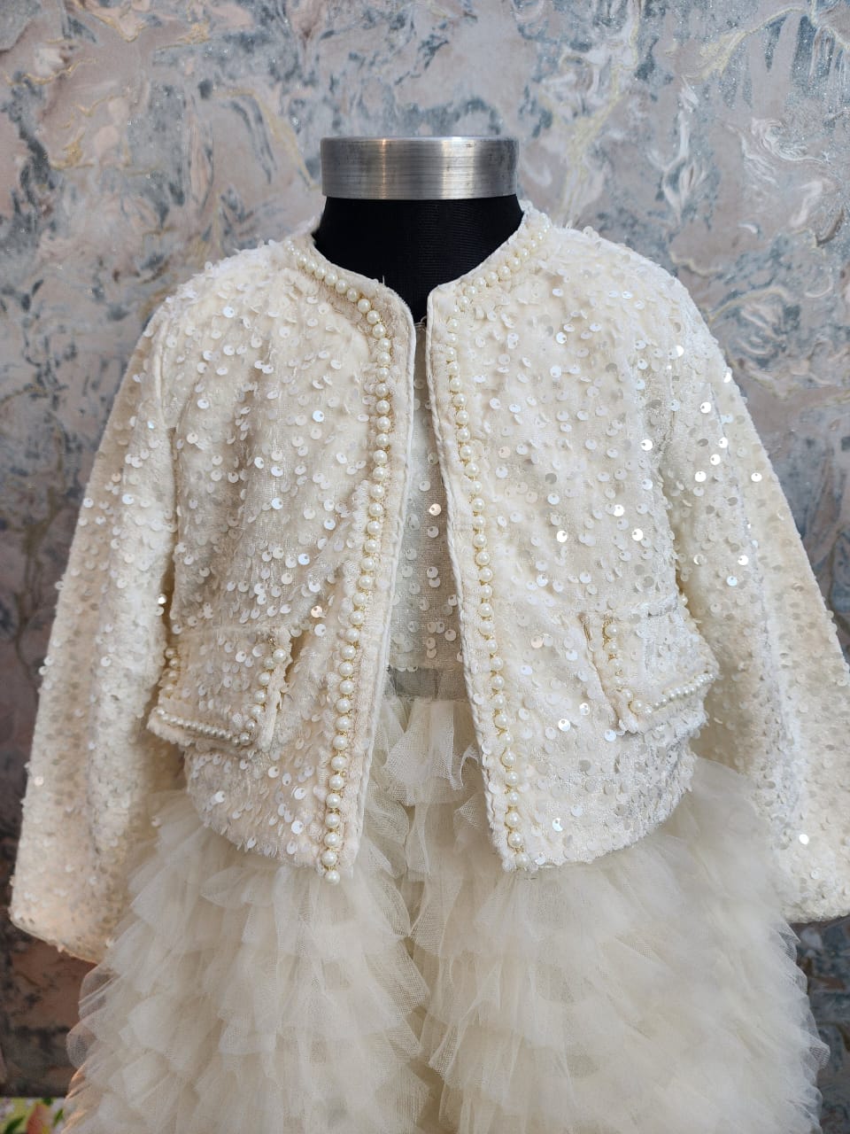 Classic White Winter Dress for Baby Girls - Layered Frock & Jacket Set