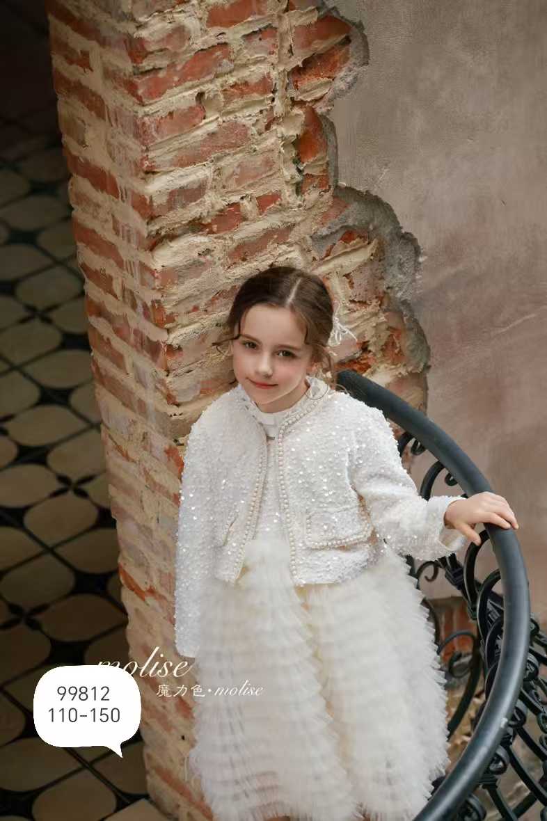 Classic White Winter Dress for Baby Girls - Layered Frock & Jacket Set