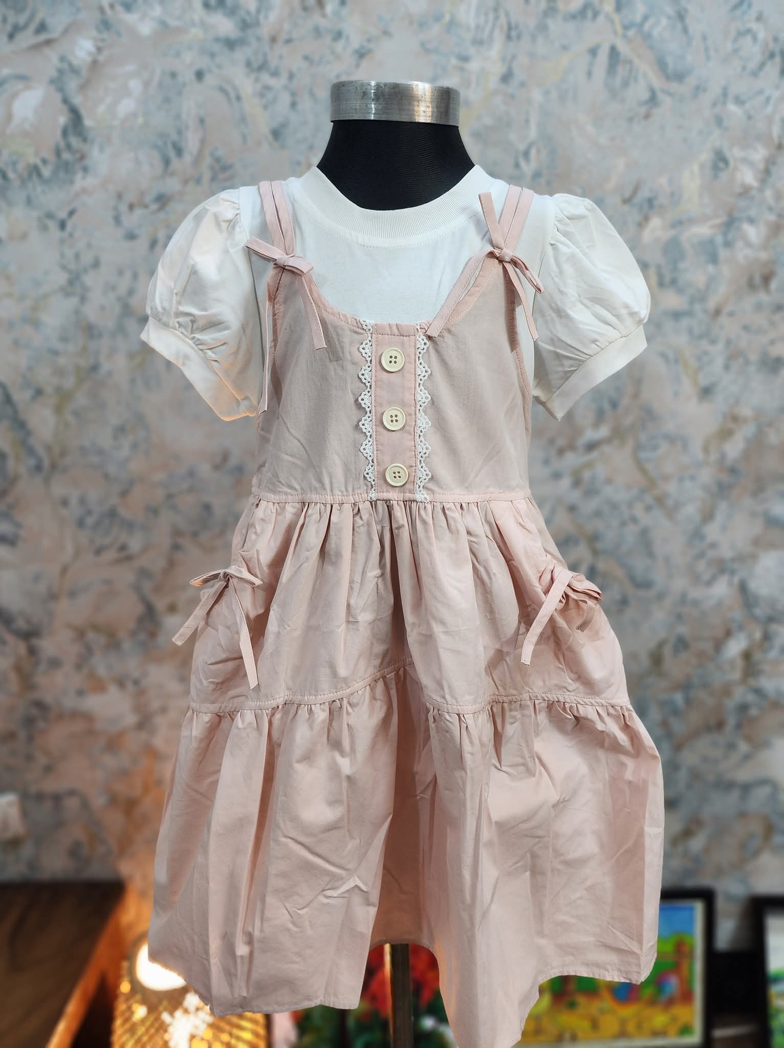 Pink Fit and Flare Girls Cotton Dress