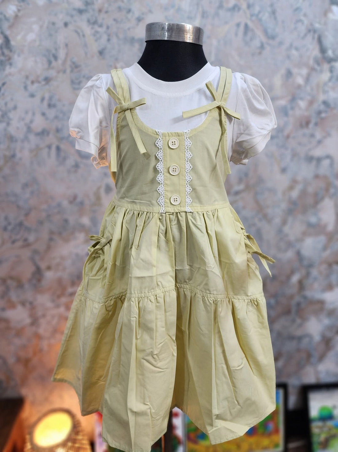 Bamboo Green Summer Cotton Dress for Girls – Elegant A-Line Kids Party Dress Bangladesh