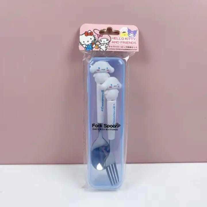 Cinnamoroll fork spoon set with adorable winged Sanrio character design - food-grade kids cutlery perfect for school lunches and magical mealtime