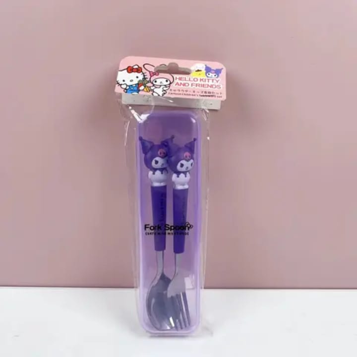 Kuromi fork spoon set with cool unique Sanrio character design - food-grade kids cutlery perfect for school lunches and character-focused mealtime