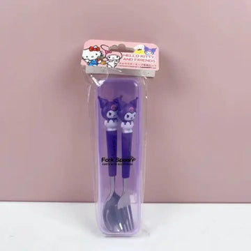 Kuromi fork spoon set with cool unique Sanrio character design - food-grade kids cutlery perfect for school lunches and character-focused mealtime