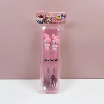 My Melody fork spoon set with cute pink Sanrio character design in colorful colors - food-grade kids cutlery for school lunches and family dining