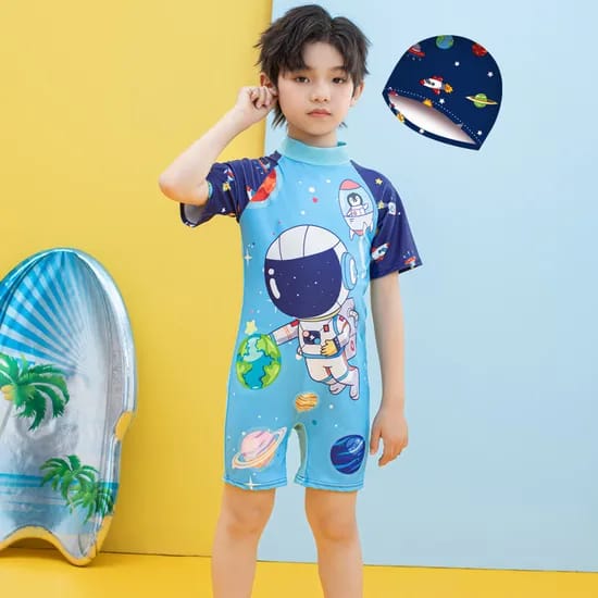 Cartoon Bathing Suit for Boys with Cap - Comfortable, Quick-Drying & Durable Kids Swimwear