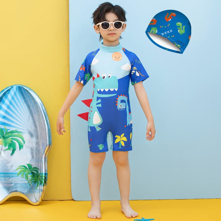 Cartoon Bathing Suit for Boys with Cap - Comfortable, Quick-Drying & Durable Kids Swimwear