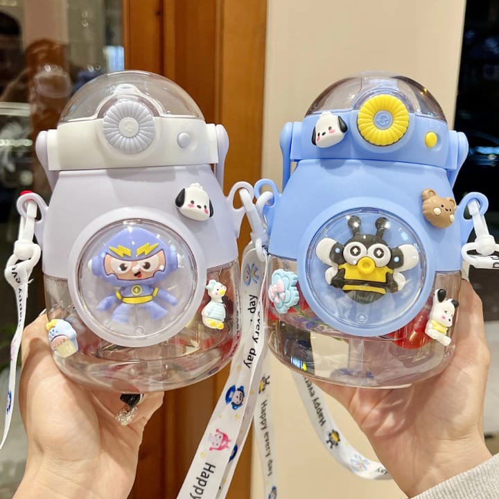 3D Sticker 900ml Cartoon Kids Water Bottle with Carrying Strap - BPA-Free Tritan Material Bangladesh