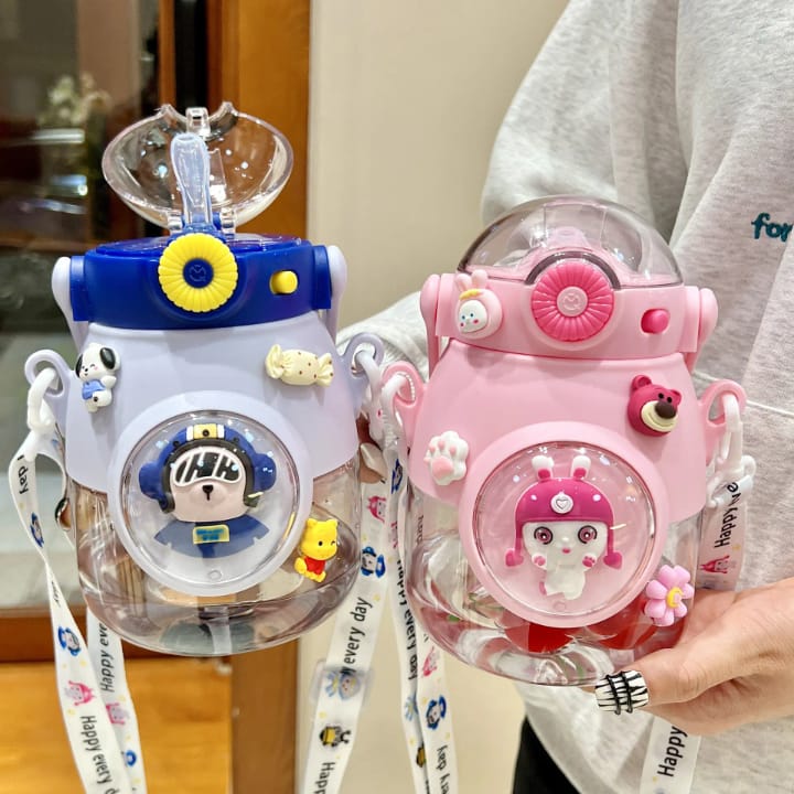 3D Sticker 900ml Cartoon Kids Water Bottle with Carrying Strap - BPA-Free Tritan Material Bangladesh