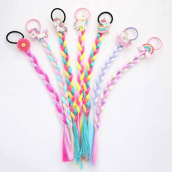 Children's Colorful Hair Extensions with Clips – Wig Braided & Straight Styles