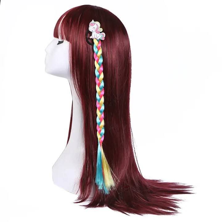 Children's Colorful Hair Extensions with Clips Braided Straight Beaded 24 Pieces – Kids Hair Accessories Bangladesh