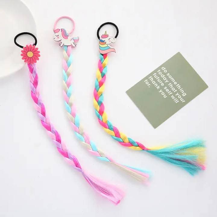 Children's Colorful Hair Extensions with Clips – Wig Braided & Straight Styles