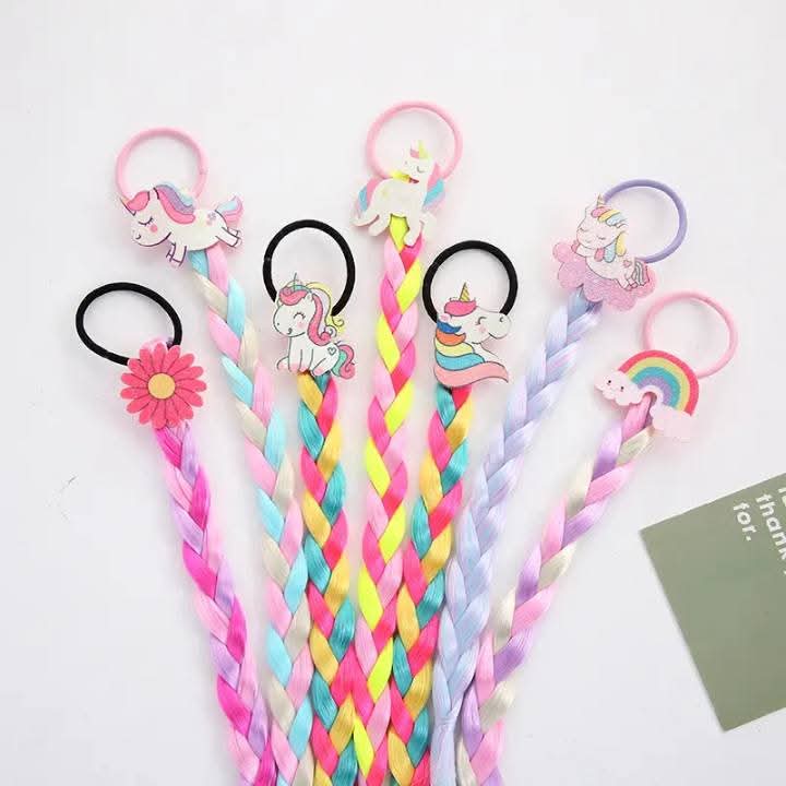 Children's Colorful Hair Extensions with Clips – Wig Braided & Straight Styles
