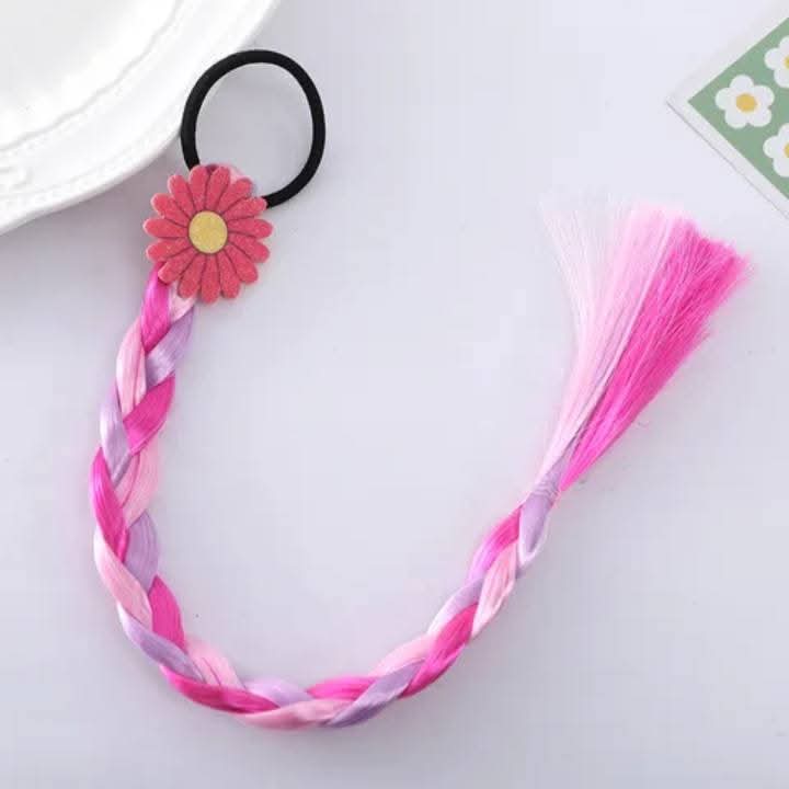 Children's Colorful Hair Extensions with Clips – Wig Braided & Straight Styles