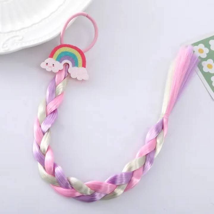 Children's Colorful Hair Extensions with Clips – Wig Braided & Straight Styles