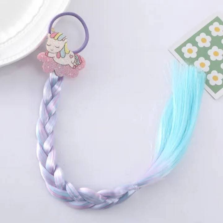 Children's Colorful Hair Extensions with Clips – Wig Braided & Straight Styles