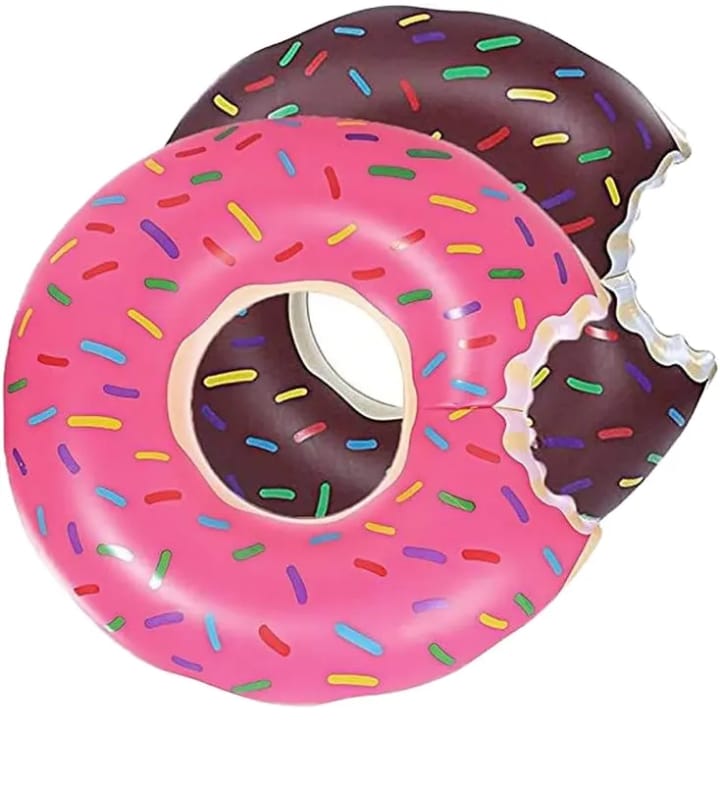 Inflatable donut swimming ring with tropical deep-blue leaf design, safe durable pool float for kids adults family fun