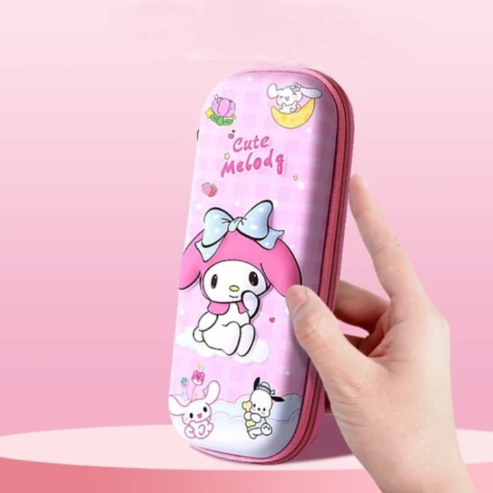 Cute 3D My Melody cartoon stationery box with adorable character design, large-capacity durable PU pencil case for school supplies and accessories