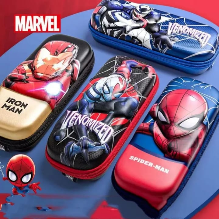Marvel 3D waterproof pencil case with Captain America Iron Man Spiderman design, durable large-capacity stationery organizer for kids school supplies