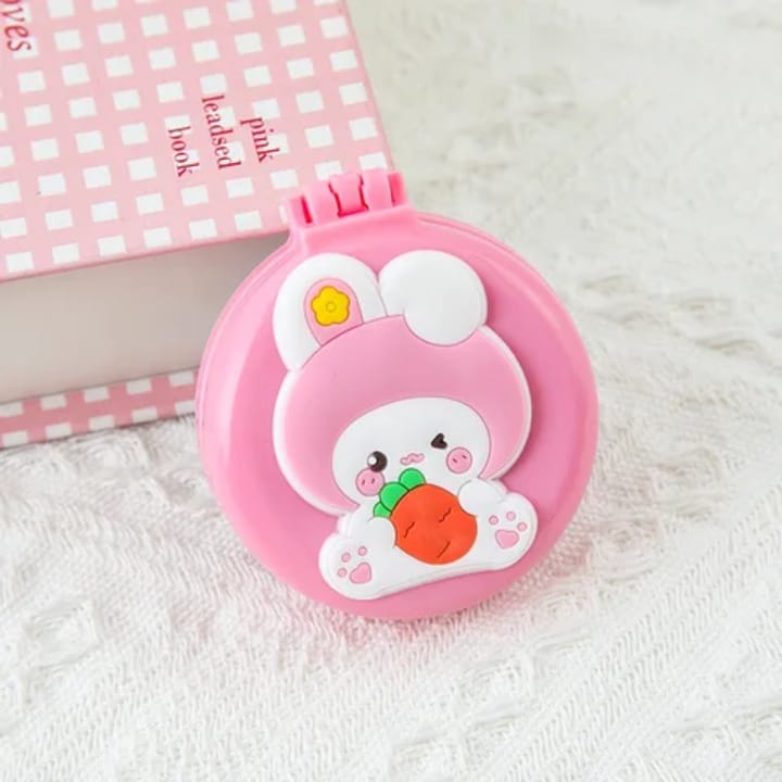 Compact Folding Comb with Mirror - Cute Cartoon Design Portable Hair Brush Set for Girls