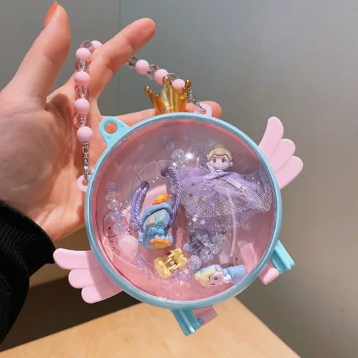 MIO mini cute princess angel shape handbag in pink and blue with complete hair accessories, clips, ties and jewelry collection - adorable girls fashion gift set