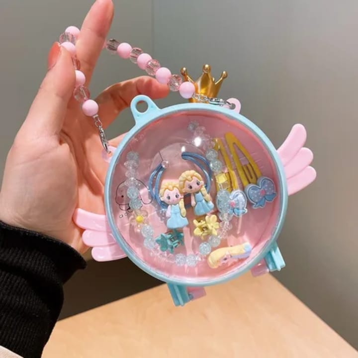 MIO Mini Cute Princess Angel Shape Handbag - Girls Hair Accessories Jewelry Gift Set