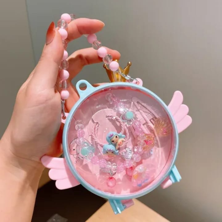 MIO Mini Cute Princess Angel Shape Handbag - Girls Hair Accessories Jewelry Gift Set