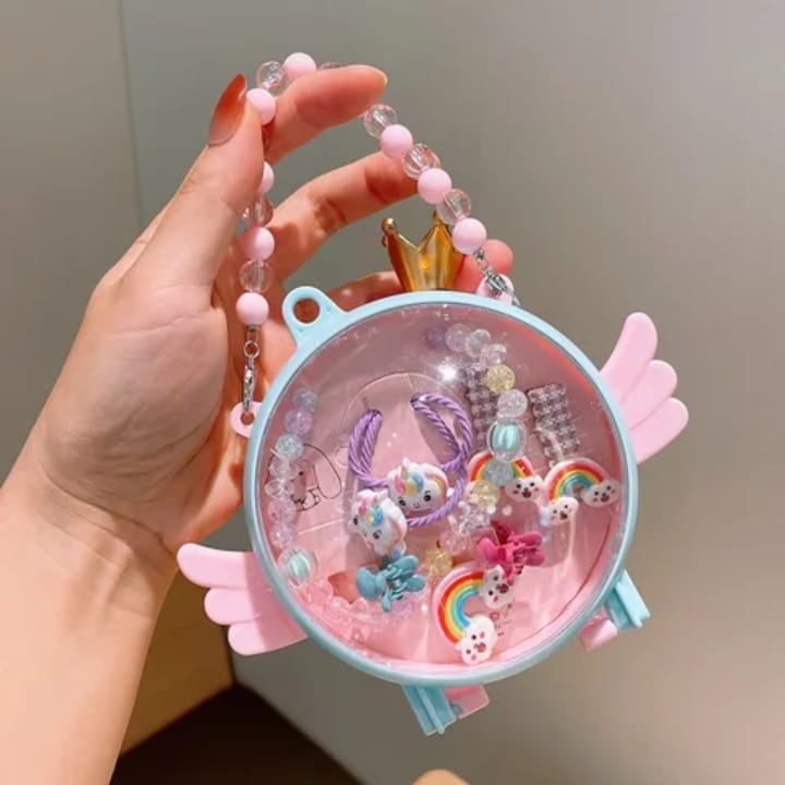 MIO Mini Cute Princess Angel Shape Handbag - Girls Hair Accessories Jewelry Gift Set