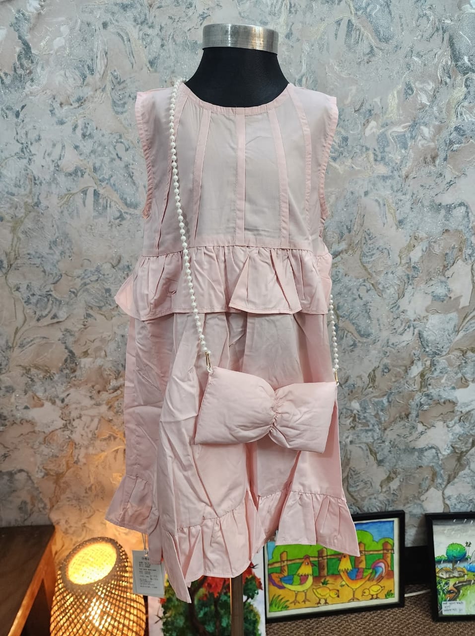 Pink Green Summer Cotton Dress for Girls – Fresh Two-Tone Kids Party Dress Bangladesh