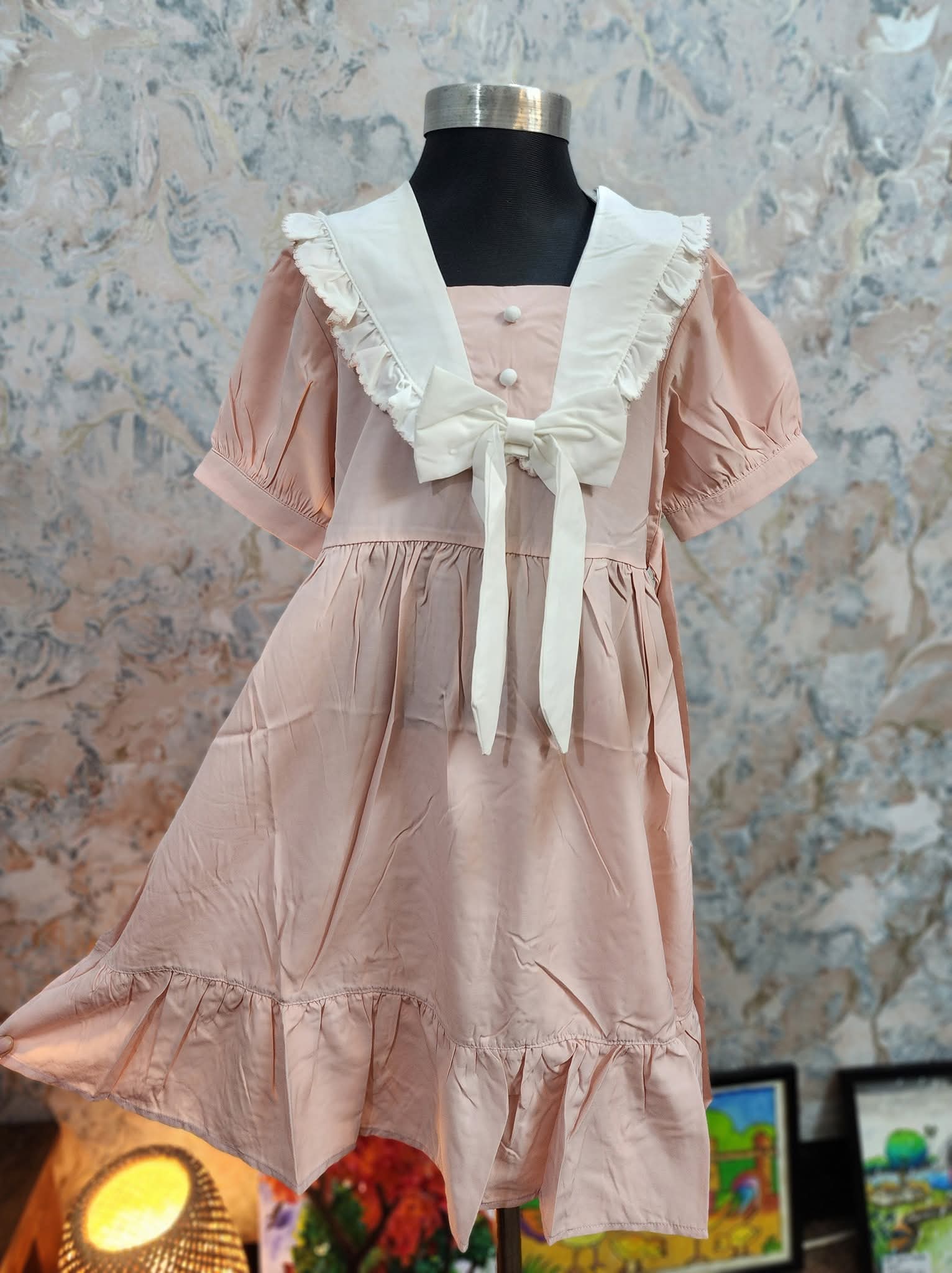 Bamboo Green Cotton Dress with Decorative Stickers for Girls – Playful Kids Summer Dress Bangladesh