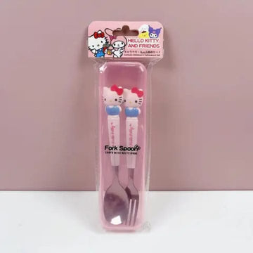Hello Kitty fork spoon set with adorable Sanrio character design in bright colors - food-grade kids cutlery perfect for school lunches and mealtime