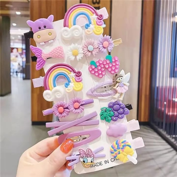 Cute Fruit Cartoon Animal Shape Hair Clip Pins Set Yellow Pink Purple – Girls Hair Clips Bangladesh
