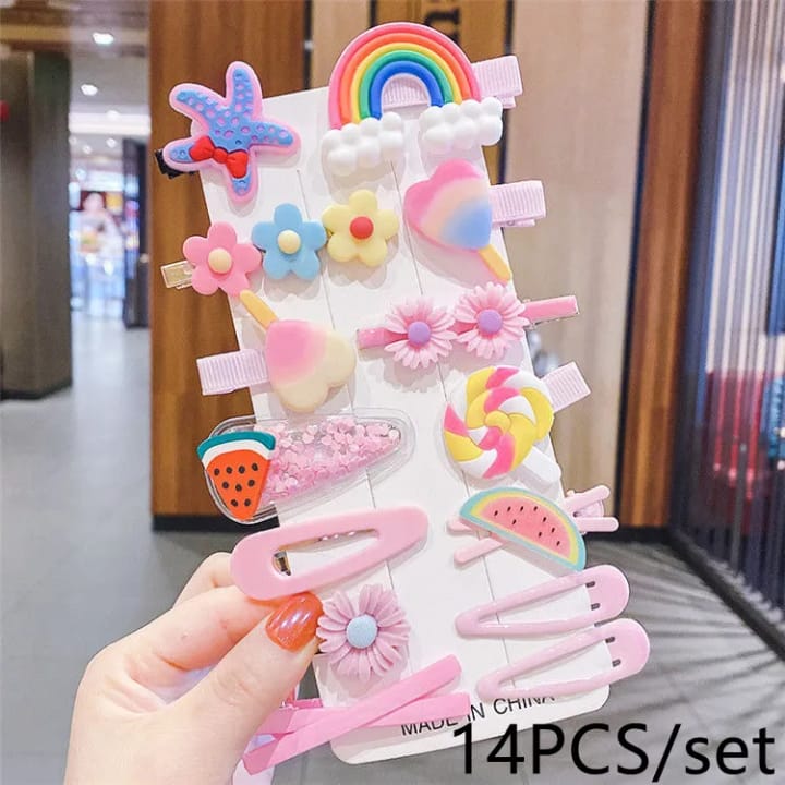 Cute Fruit Cartoon Animal Shape Hair Clip Pins Set Yellow Pink Purple – Girls Hair Clips Bangladesh