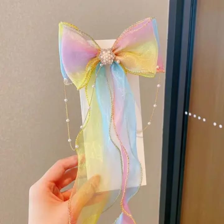 Long Tassel Ponytail Hair Clips Braided Ribbon with Pearls Mixed Colors – Girls Hair Clips Bangladesh