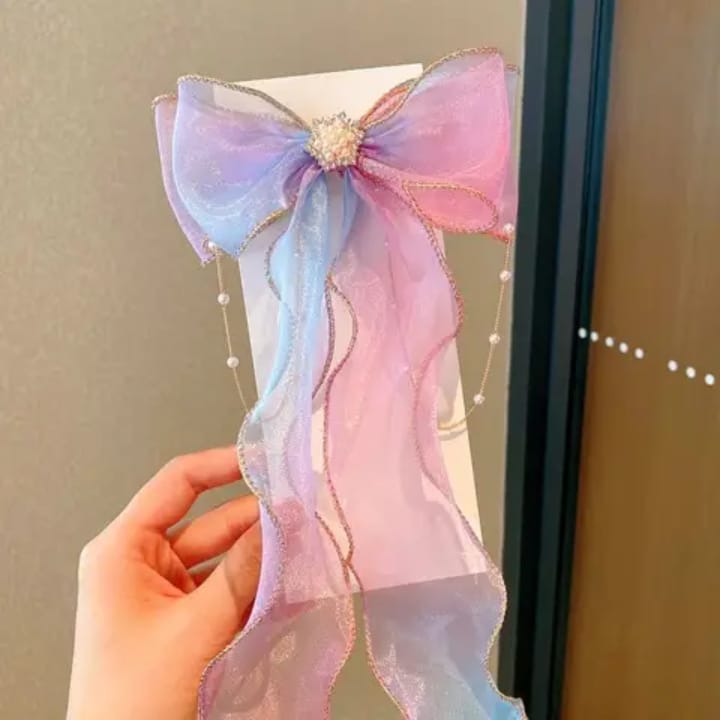 Long Tassel Ponytail Hair Clips – Braided Ribbon with Pearls (Mixed Colors)
