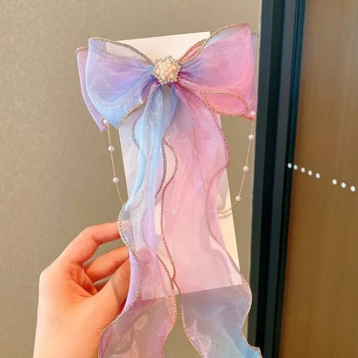 Long Tassel Ponytail Hair Clips – Braided Ribbon with Pearls (Mixed Colors)