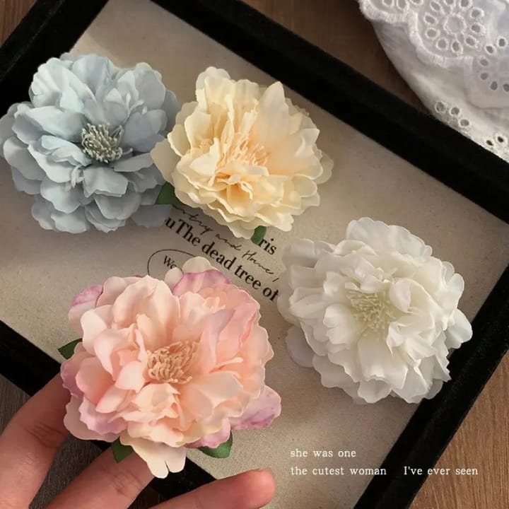 Elegant Fabric Flower Hair Clips 3D Rose Design Pink Yellow White Ash – Women Hair Accessories Bangladesh