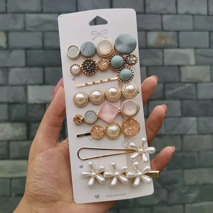 Colorful pearl hair clips set with 8 diverse barrette designs including braids and beads, safe gentle girls hair accessories for sparkly styling