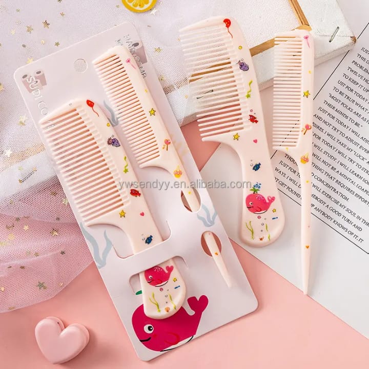 2 Piece Mini Cute Hair Comb Set Fine-Tooth Rat-Tail Pink Blue with Strawberry Character Design – Girls Hair Accessories Bangladesh