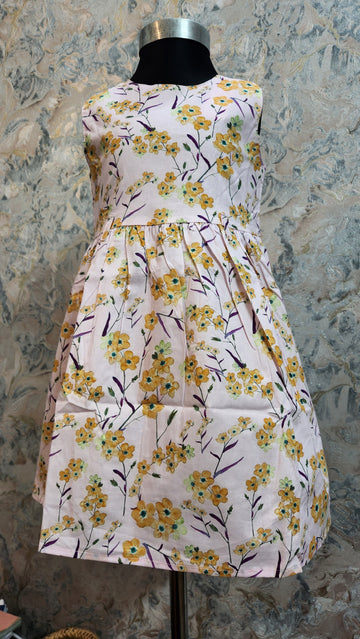 Girls' Floral Print Sleeveless Dress With Belt - Polyester & Spandex Blend