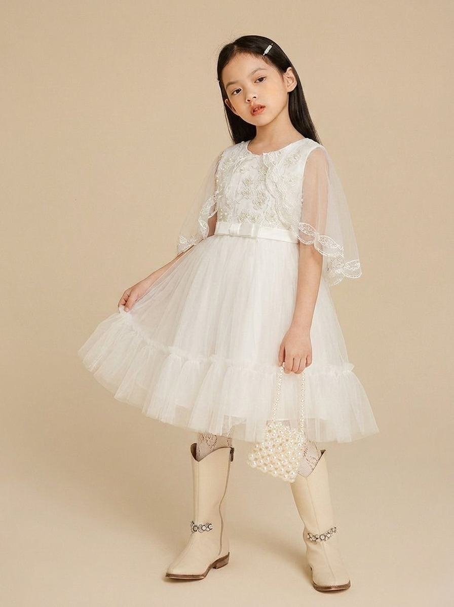 White Princess Dress Elegant Party Wear for Little Girls