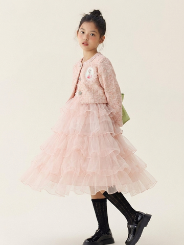 Elegant Baby Girl Winter Dress - Light Pink Multi-Layered Frock with Fancy Jacket