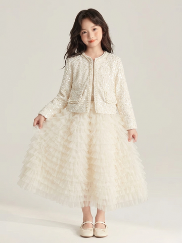Classic White Winter Dress for Baby Girls - Layered Frock & Jacket Set