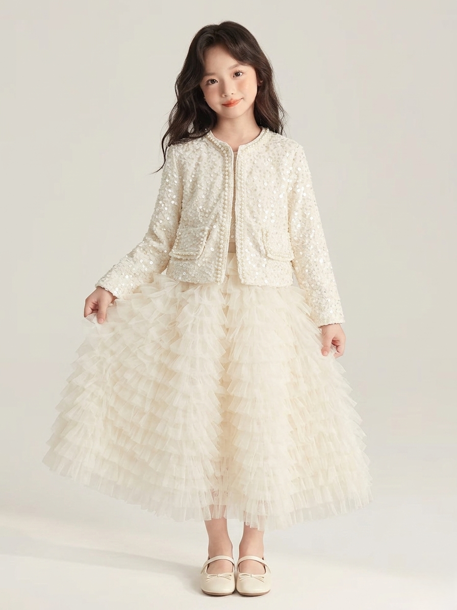 Classic White Winter Dress for Baby Girls - Layered Frock & Jacket Set