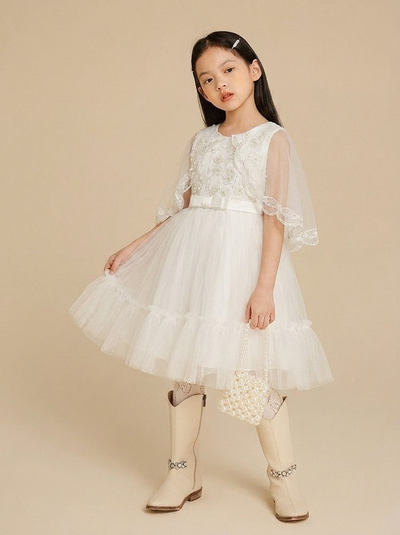 White Princess Dress Elegant Party Wear for Little Girls