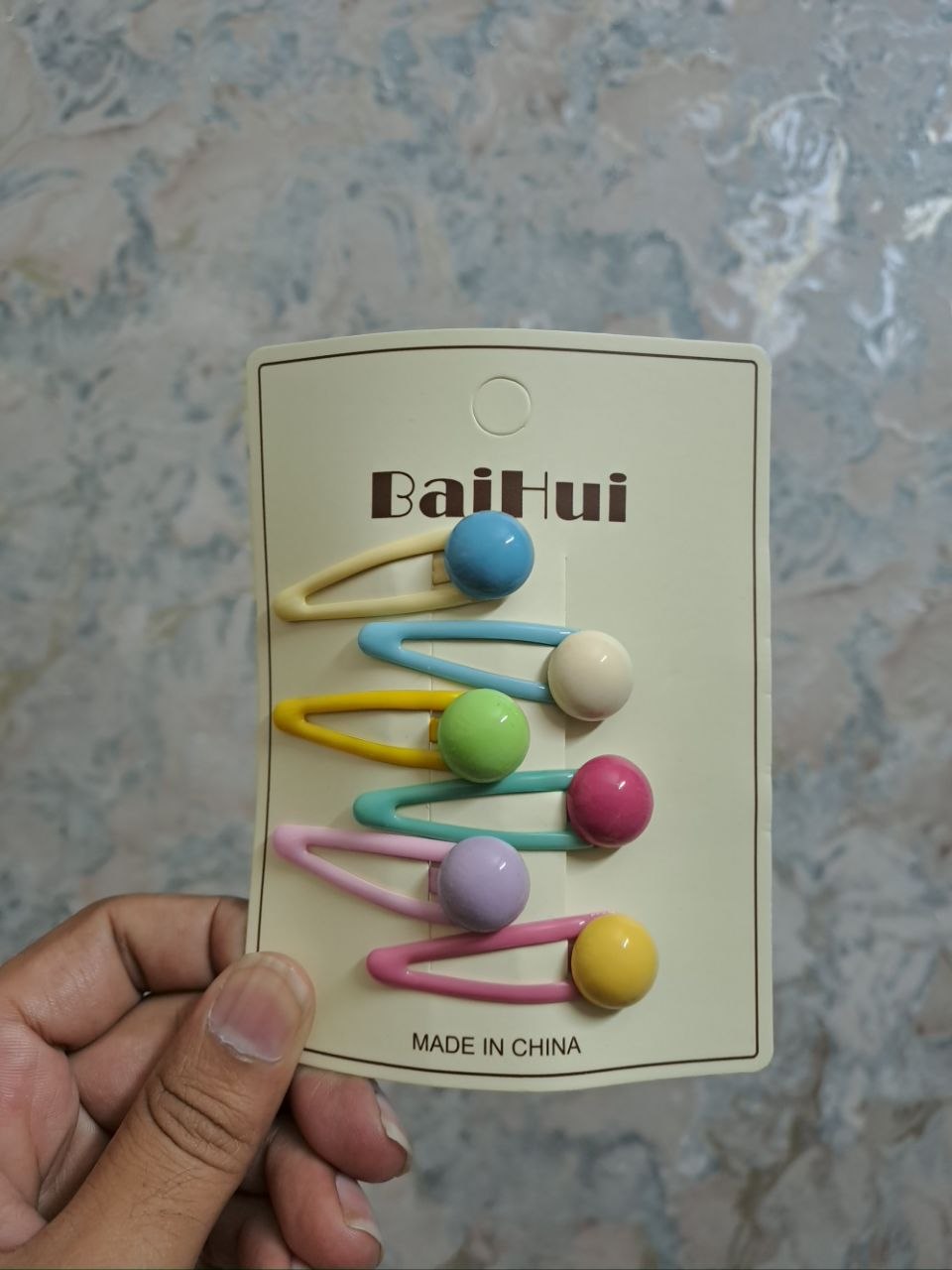 BaiHui brand colorful snap hair clips with glossy round ball decorations in rainbow colors for girls