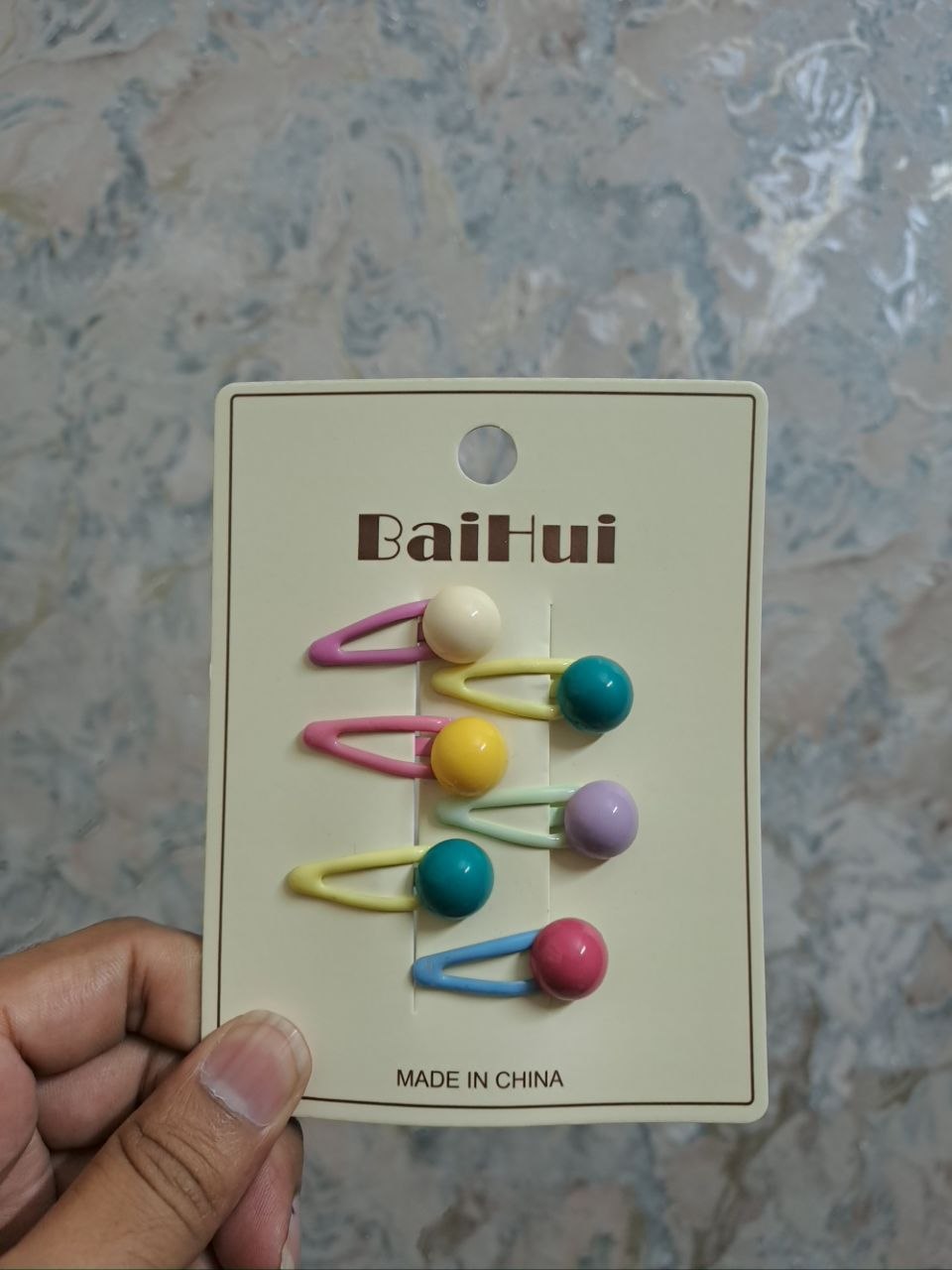 BaiHui brand colorful snap hair clips with glossy round ball decorations in rainbow colors for girls